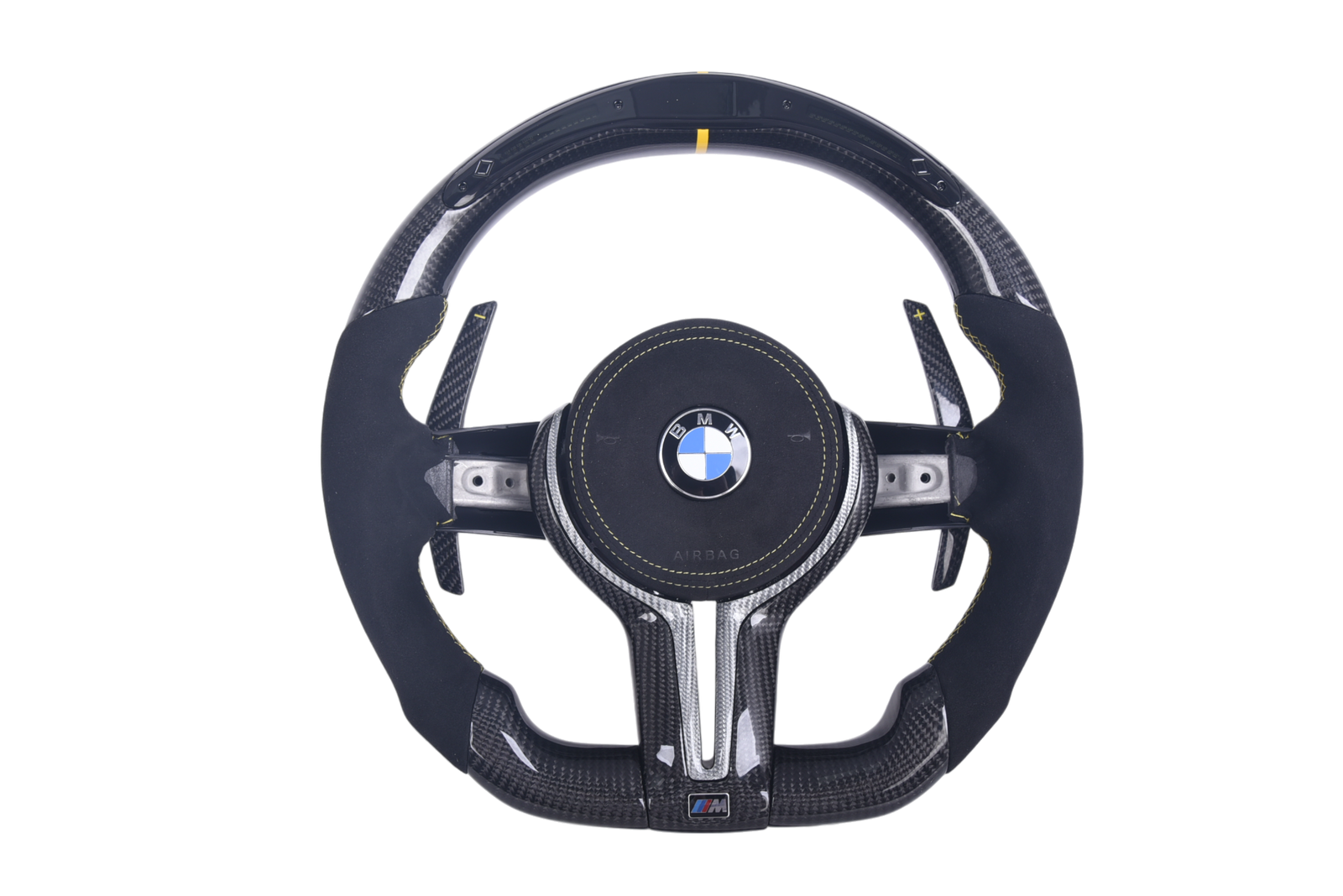 Volant Sport BMW Série F Carbone Alcantara LED V7 - vue de face - Becquet Voiture