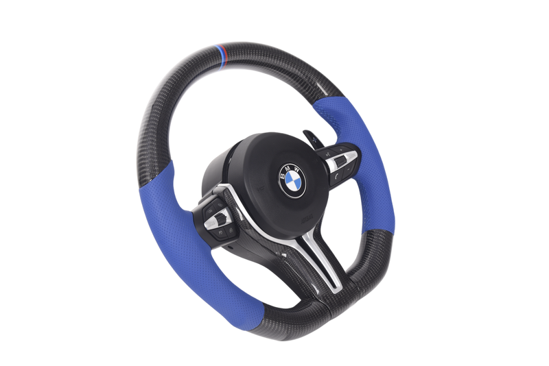 Volant Sport BMW Série F Carbone Bleu - vue de dessus - Becquet Voiture