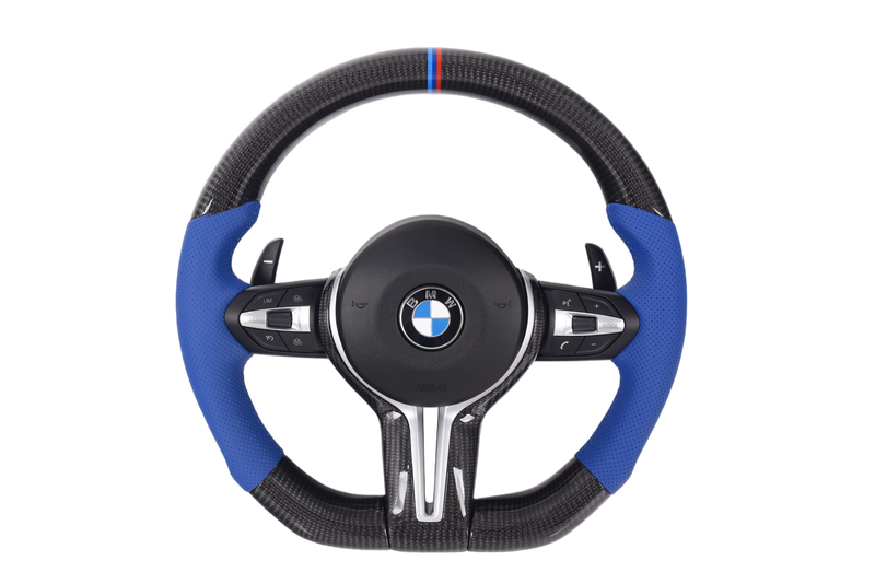 Volant Sport BMW Série F Carbone Bleu - vue de face - Becquet Voiture