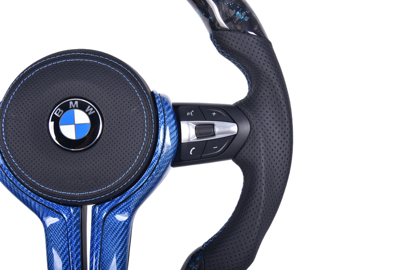 BMW F Series Forged Carbon Leather LED Sport Steering Wheel - fitting detail - Becquet Voiture