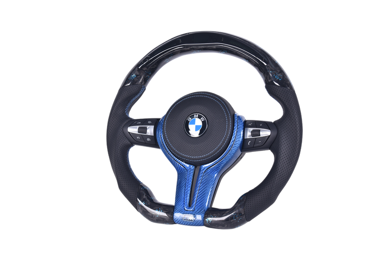 BMW F Series Forged Carbon Leather LED Sport Steering Wheel - rear view - Becquet Voiture