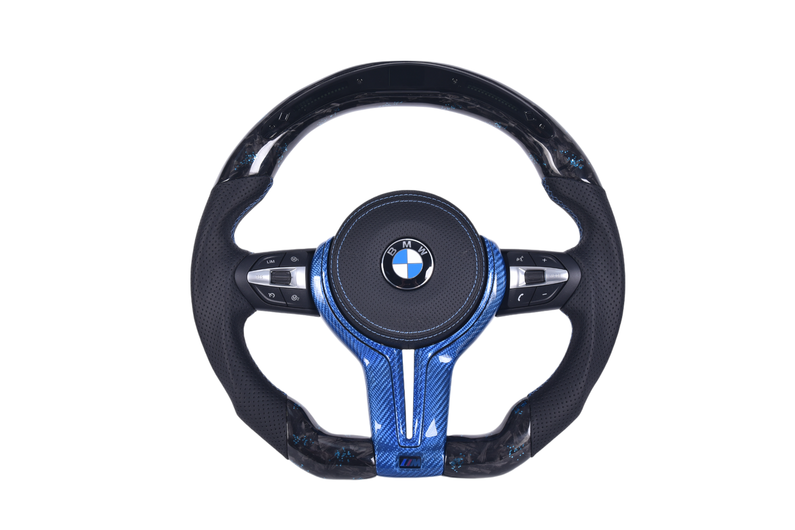 Volant Sport BMW Série F Carbone Forgé Cuir LED - vue de face - Becquet Voiture