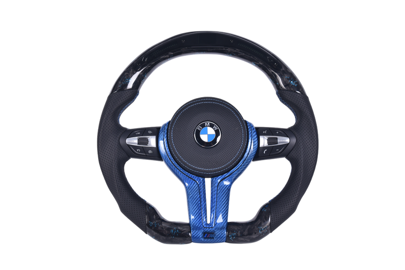 BMW F Series Forged Carbon Leather LED Sport Steering Wheel - front view - Becquet Voiture