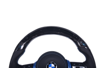 BMW F Series Forged Carbon Leather LED Sport Steering Wheel - three-quarter view - Becquet Voiture