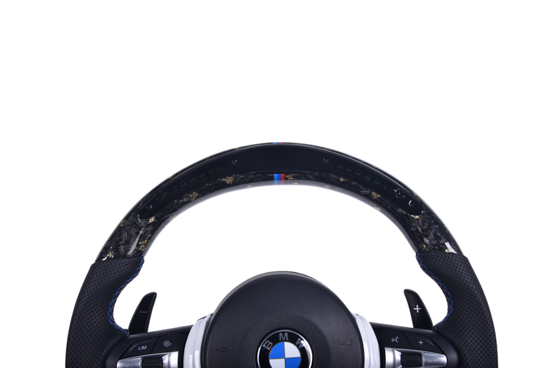 Forged Carbon BMW F Series Sport Steering Wheel LED - top view - Becquet Voiture