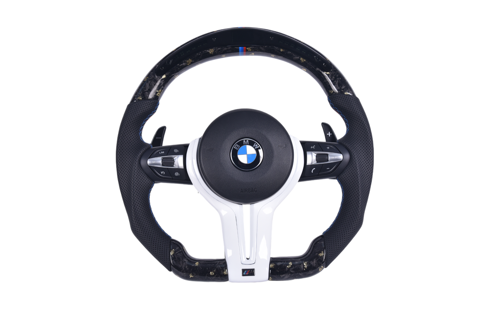 Volant Sport BMW Série F Carbone Forgé LED - vue de face - Becquet Voiture