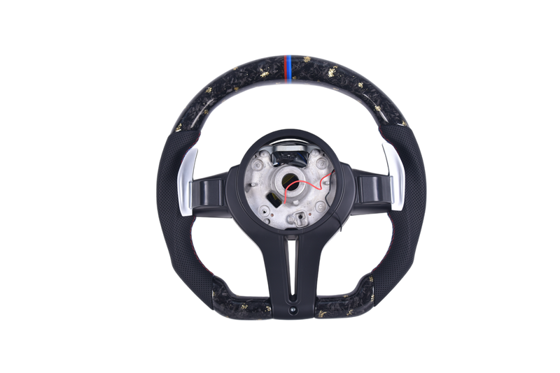 Forged Carbon BMW F Series Sport Steering Wheel LED - close-up view - Becquet Voiture
