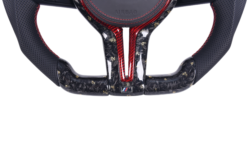 Volant Sport BMW Série F Fibre Carbone Cuir Alcantara - installé sur véhicule - Becquet Voiture