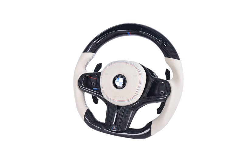 Volant Sport BMW Série G Carbone Blanc Alcantara LED - vue arrière - Becquet Voiture