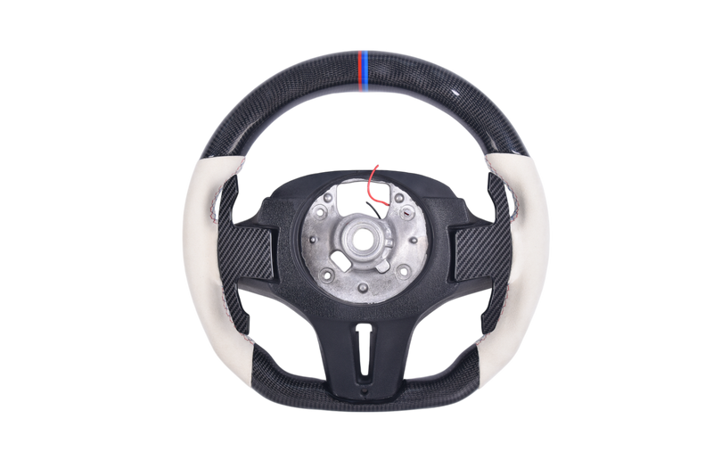 Volant Sport BMW Série G Carbone Blanc Alcantara LED - vue de dessus - Becquet Voiture