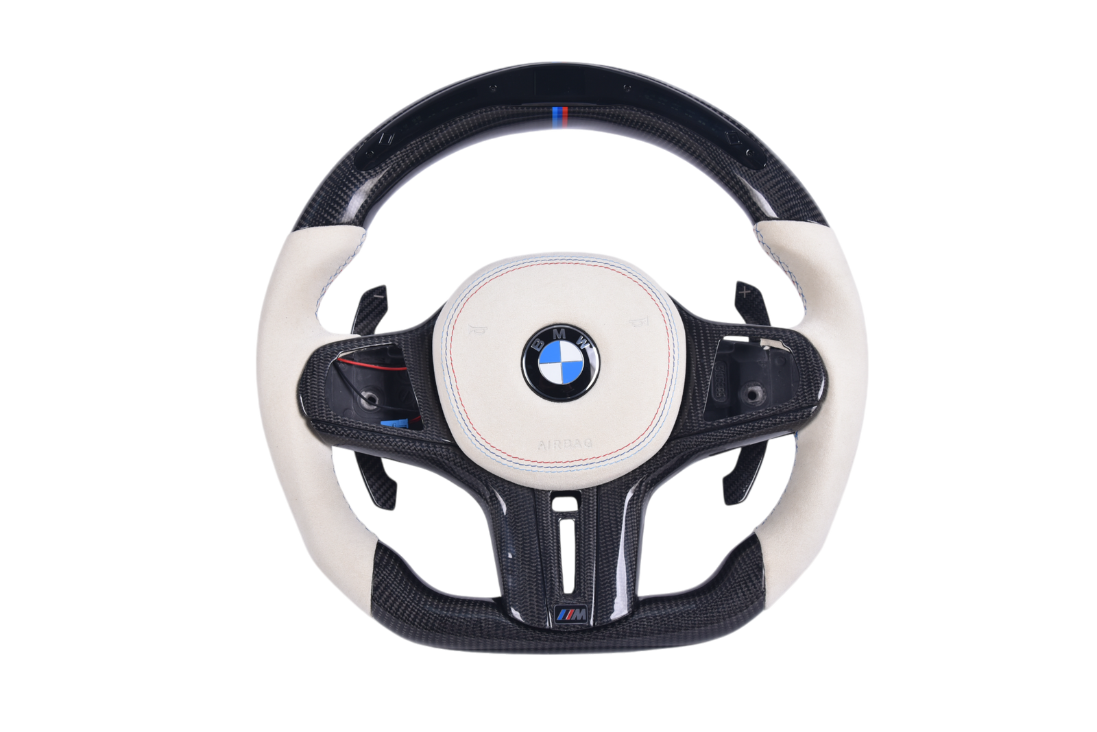 Volant Sport BMW Série G Carbone Blanc Alcantara LED - vue de face - Becquet Voiture
