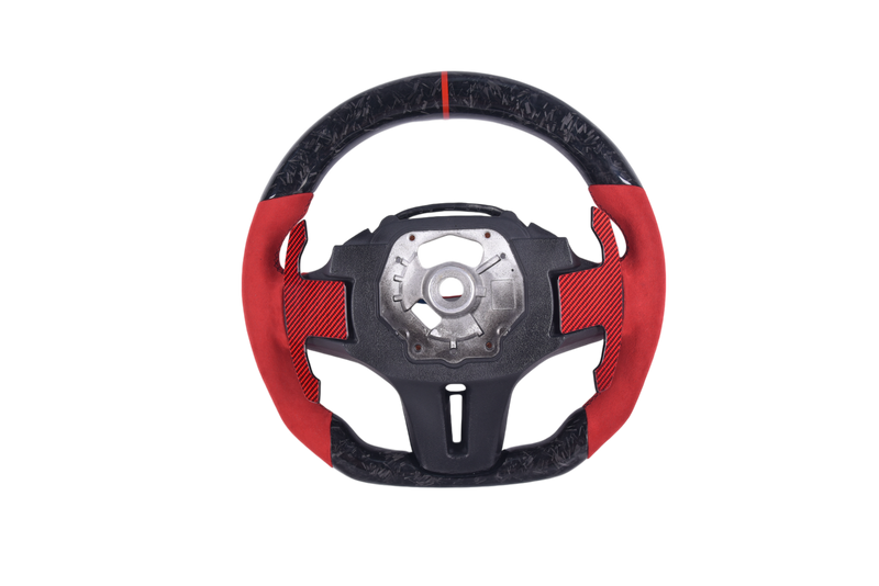 Volant Sport BMW Série G Carbone Forgé Alcantara Rouge - vue de dessus - Becquet Voiture