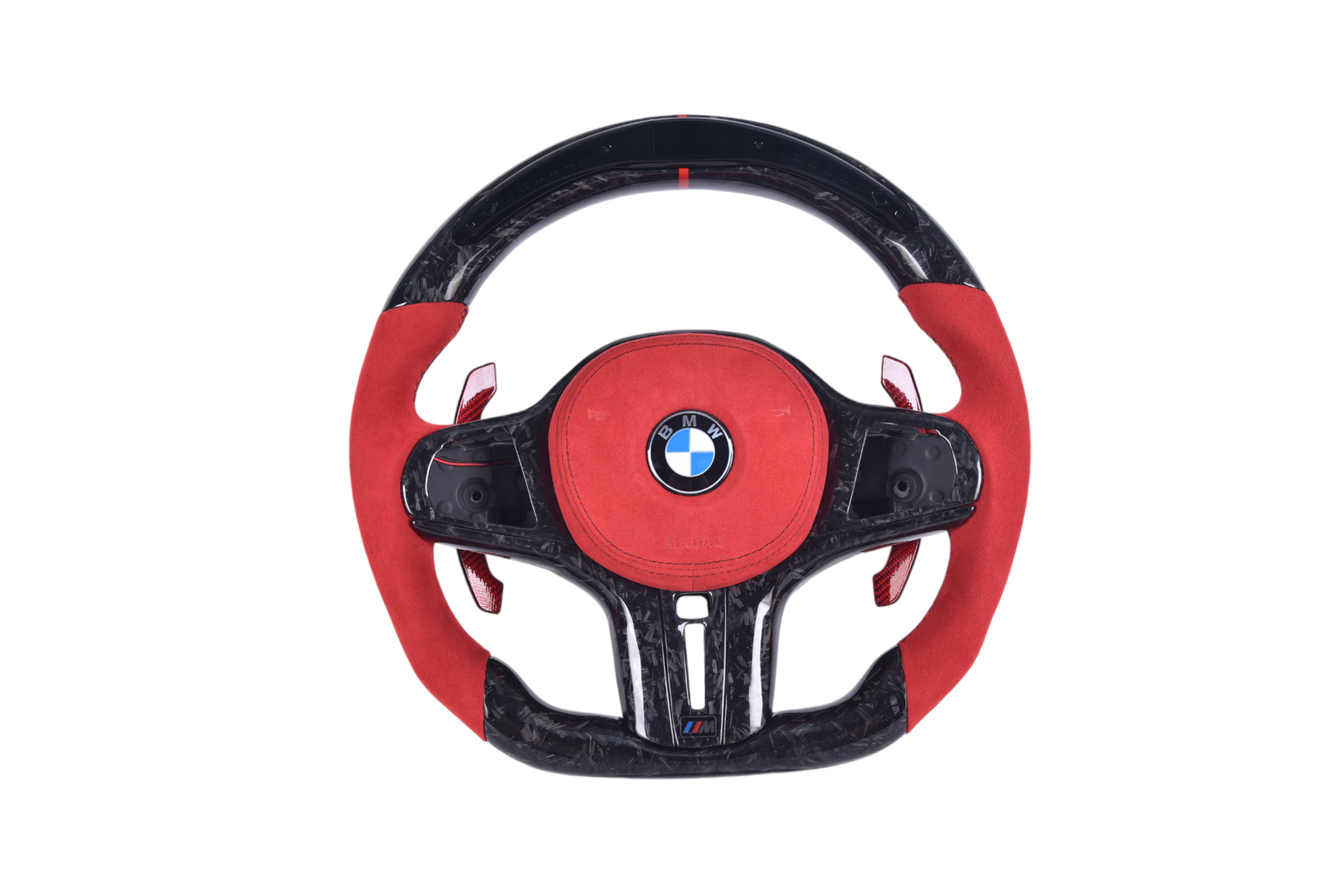 Volant Sport BMW Série G Carbone Forgé Alcantara Rouge - vue de face - Becquet Voiture