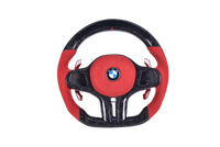 Volant Sport BMW Série G Carbone Forgé Alcantara Rouge - vue de face - Becquet Voiture