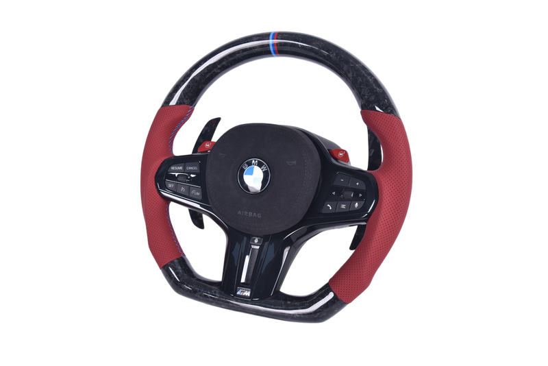 Volant Sport BMW Série G Cuir Rouge Sans Boutons M - vue arrière - Becquet Voiture