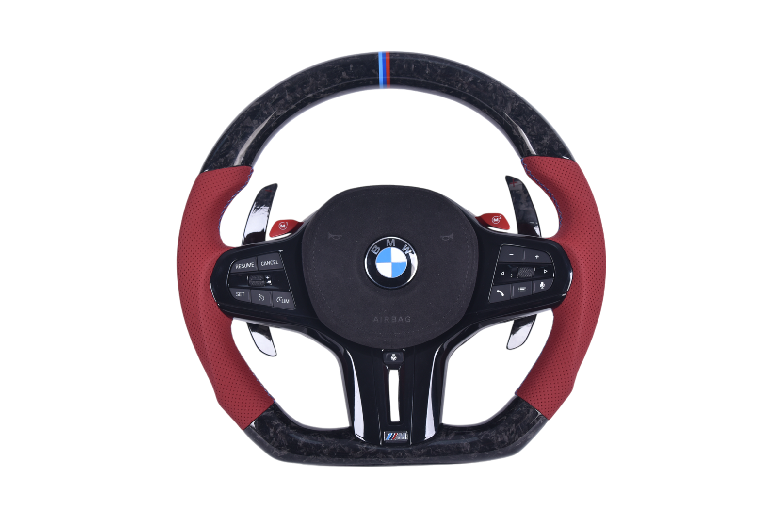 Volant Sport BMW Série G Cuir Rouge Sans Boutons M - vue de face - Becquet Voiture