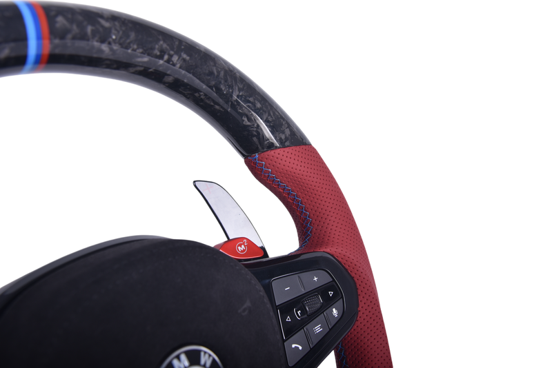 Volant Sport BMW Série G Cuir Rouge Sans Boutons M - vue rapprochée - Becquet Voiture