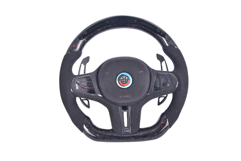 Volant Sport BMW Série G Fibre Carbone Alcantara LED - vue de face - Becquet Voiture