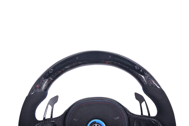 Volant Sport BMW Série G Fibre Carbone Alcantara LED - vue de trois-quarts - Becquet Voiture