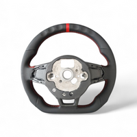 Volant sport méplat VW Polo 6 Phase 1 cuir/carbone 2017-2021 - vue de trois-quarts - Becquet Voiture