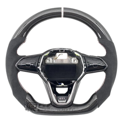 Volant Sport VW Golf 8 GTI R Carbone Alcantara Surpiqures - installé sur véhicule - Becquet Voiture