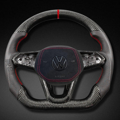 Volant Sport VW Golf 8 GTI R Carbone Alcantara Surpiqures - vue de face - Becquet Voiture