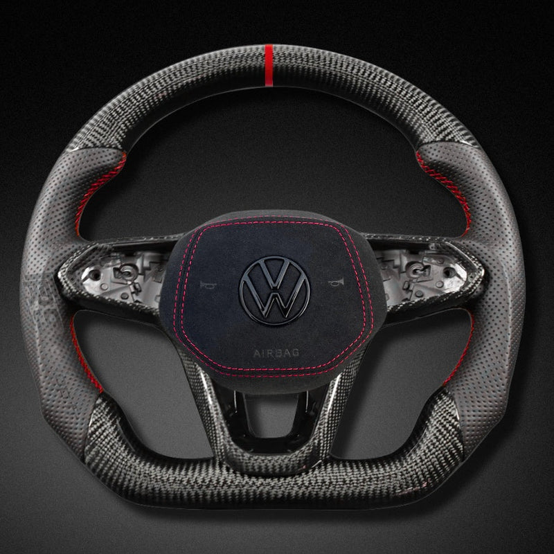 Volant Sport VW Golf 8 GTI R Carbone Alcantara Surpiqures - vue de face - Becquet Voiture