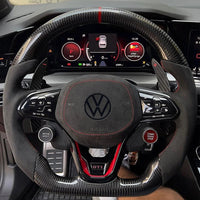 Volant Sport VW Golf 8 GTI R Carbone Alcantara Surpiqures - vue de profil - Becquet Voiture