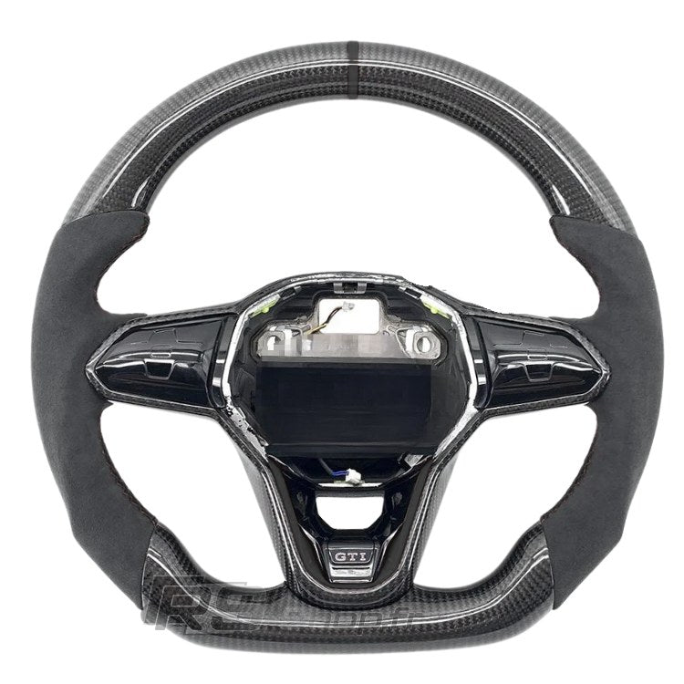 Volant Sport VW Golf 8 GTI R Carbone Alcantara Surpiqures - vue de trois-quarts - Becquet Voiture