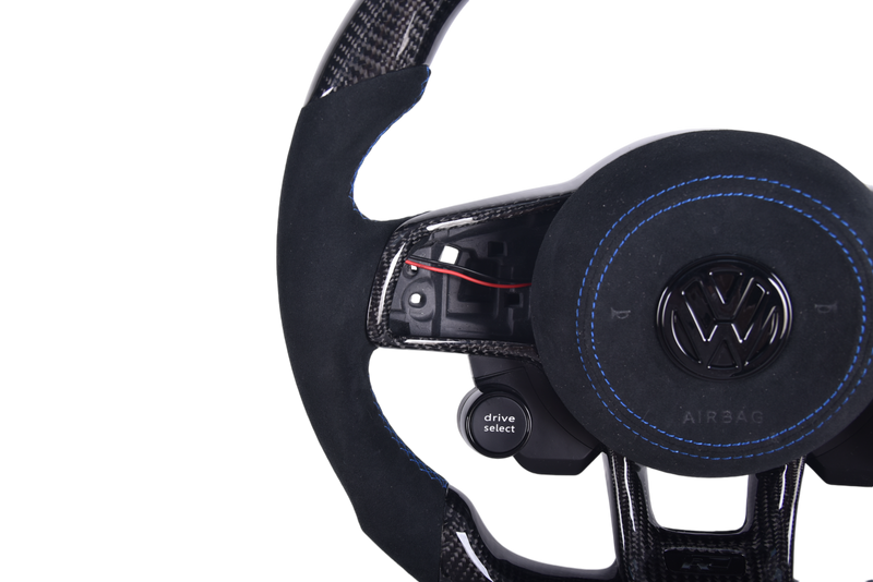 Custom Carbon Fiber Alcantara LED Steering Wheel for Volkswagen Golf 7 - fitted on vehicle - Becquet Voiture