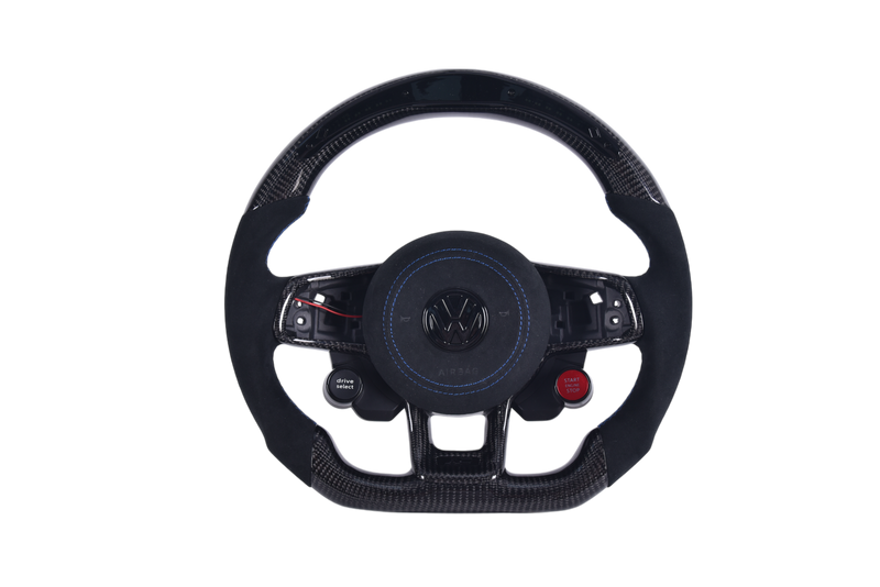 Custom Carbon Fiber Alcantara LED Steering Wheel for Volkswagen Golf 7 - front view - Becquet Voiture
