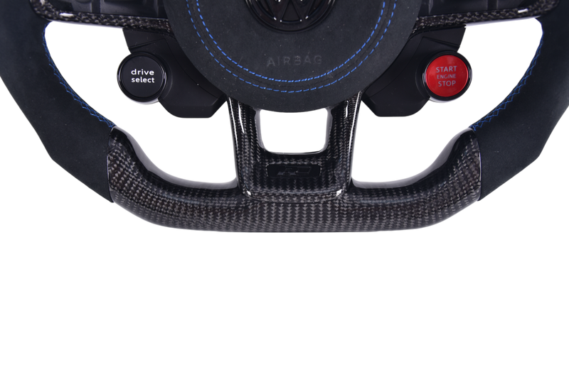 Custom Carbon Fiber Alcantara LED Steering Wheel for Volkswagen Golf 7 - three-quarter view - Becquet Voiture