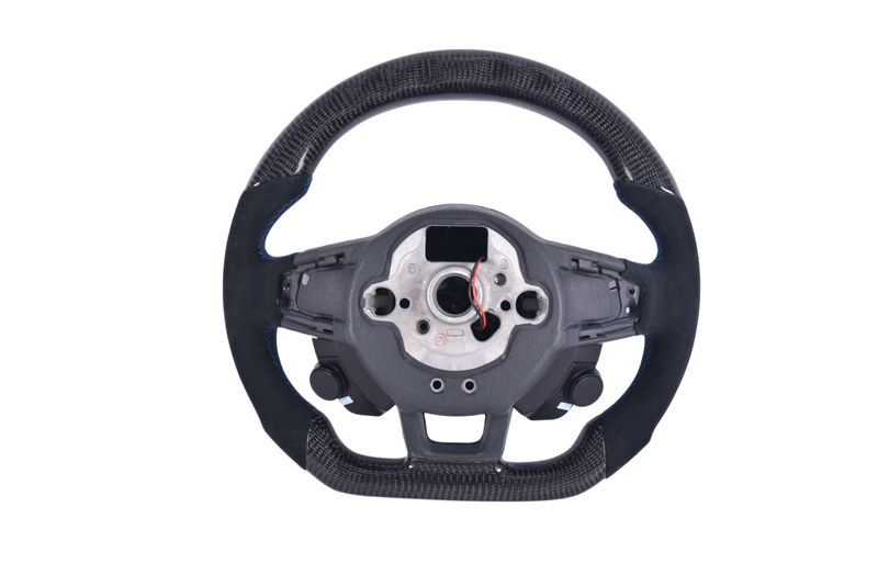 Custom Carbon Fiber Alcantara LED Steering Wheel for Volkswagen Golf 7 - close-up view - Becquet Voiture