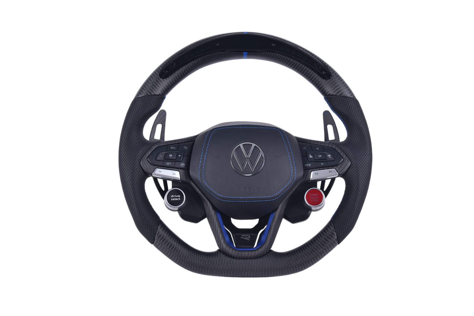 Volant Volkswagen Golf 8 Carbone Cuir LED 2020-2024 - vue de face - Becquet Voiture