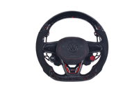 Volant Volkswagen Golf 8 Carbone Forgé Rouge LED - vue de face - Becquet Voiture