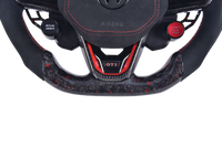 Volant Volkswagen Golf 8 Carbone Forgé Rouge LED - vue de trois-quarts - Becquet Voiture