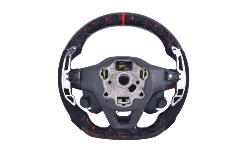 Volant Volkswagen Golf 8 Carbone Forgé Rouge LED - vue rapprochée - Becquet Voiture