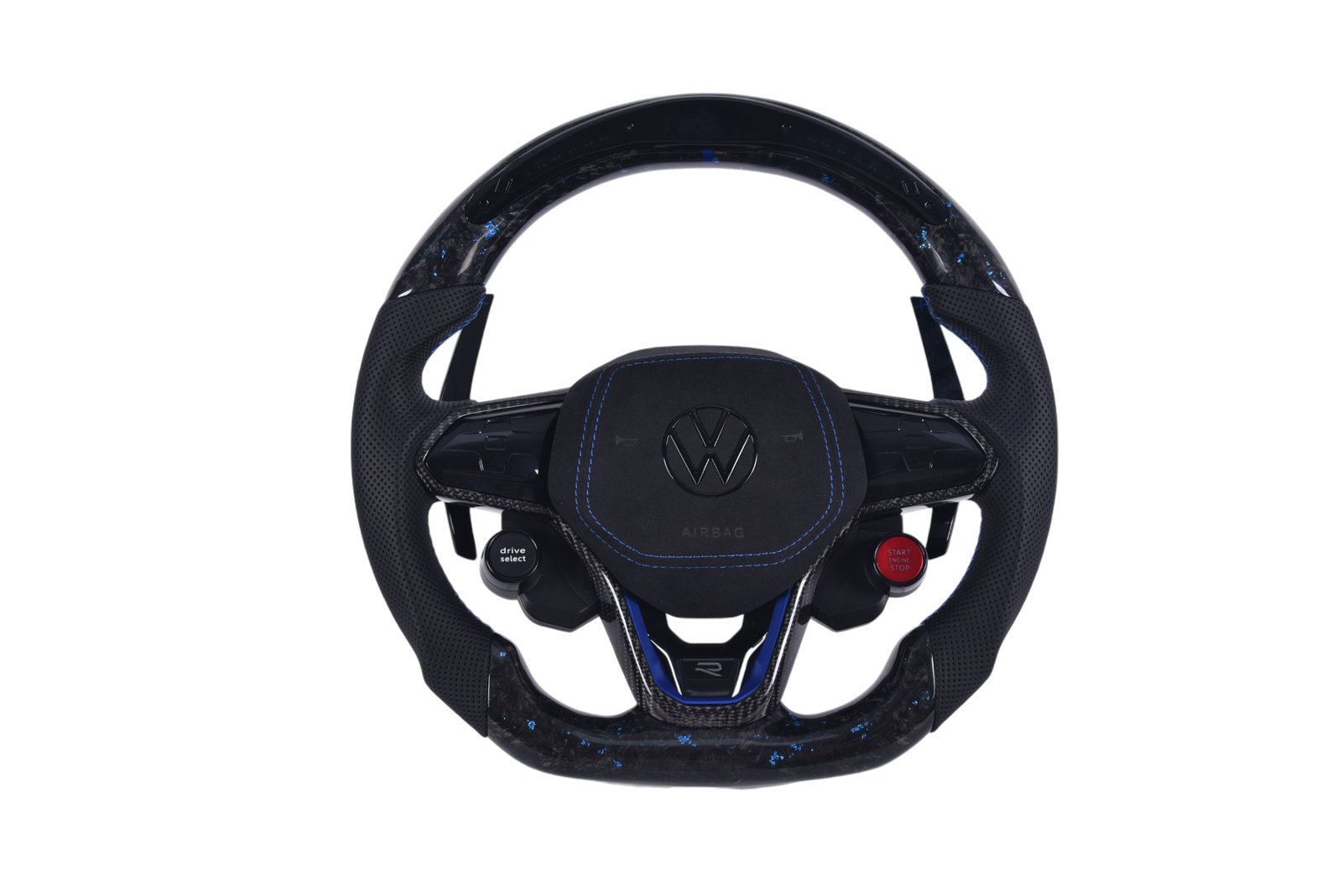 Volant Volkswagen Golf 8 R Carbone Forgé LED Bleu - vue de face - Becquet Voiture