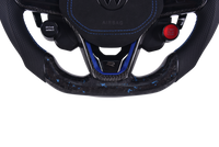 Volant Volkswagen Golf 8 R Carbone Forgé LED Bleu - vue de trois-quarts - Becquet Voiture