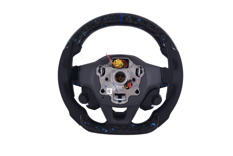 Volant Volkswagen Golf 8 R Carbone Forgé LED Bleu - vue rapprochée - Becquet Voiture