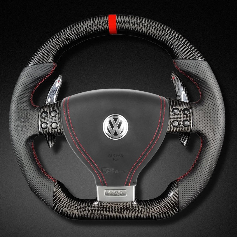 Volant VW Golf 5 GTI R32 Carbone Cuir - vue de face - Becquet Voiture