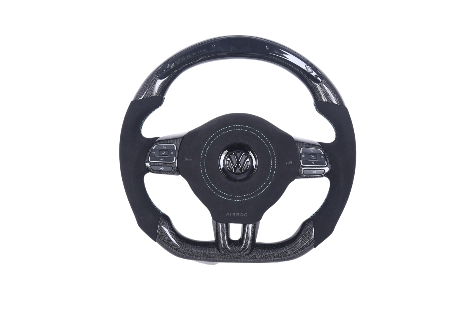 Volant VW Golf 6 Carbone Alcantara LED - vue de face - Becquet Voiture