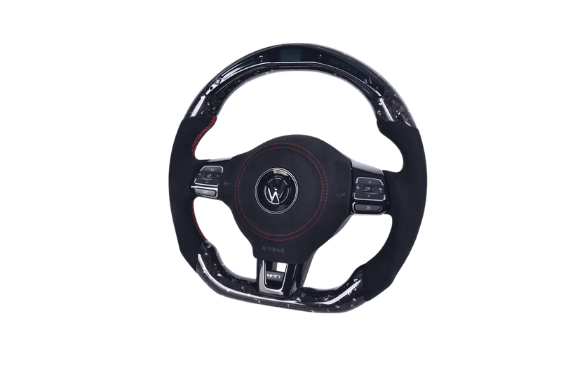 Volant VW Golf 6 GTI Carbone Forgé Alcantara - vue rapprochée - Becquet Voiture