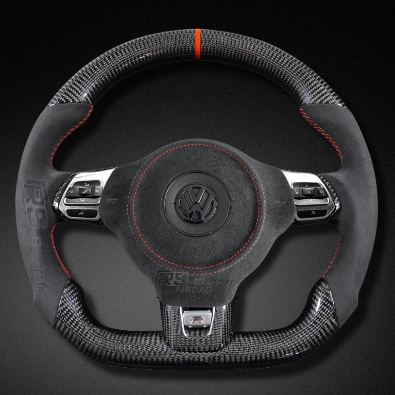 Volant VW Golf 6 GTI R Carbone Cuir Alcantara - vue de face - Becquet Voiture