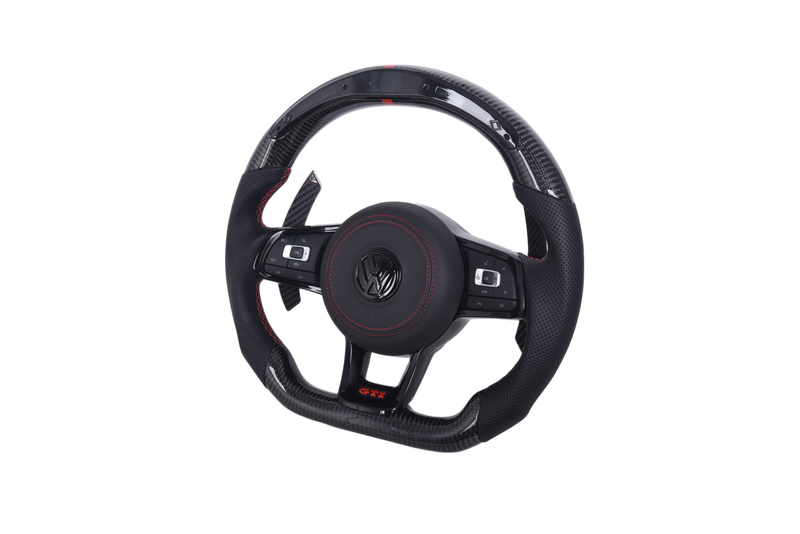 Volant VW Golf 7 Carbone Cuir LED GTD GTI R - vue de dessus - Becquet Voiture