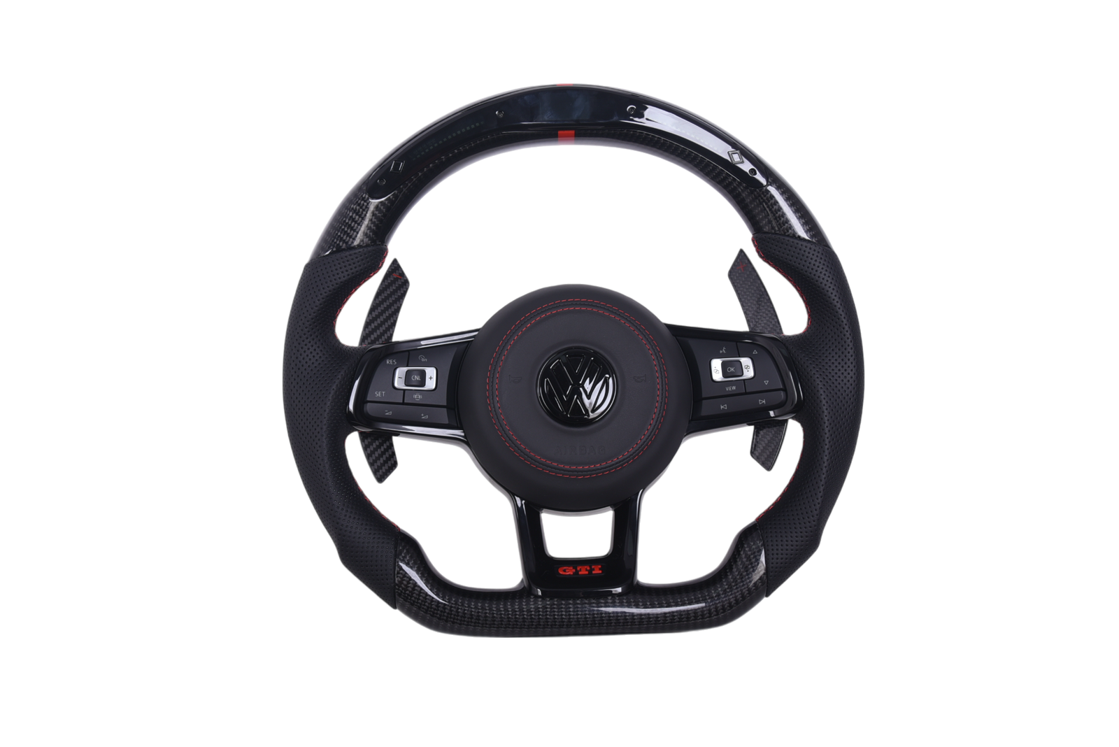 Volant VW Golf 7 Carbone Cuir LED GTD GTI R - vue de face - Becquet Voiture