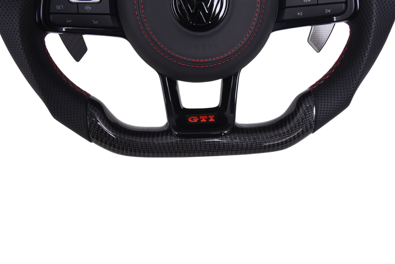 Volant VW Golf 7 Carbone Cuir LED GTD GTI R - vue de trois-quarts - Becquet Voiture