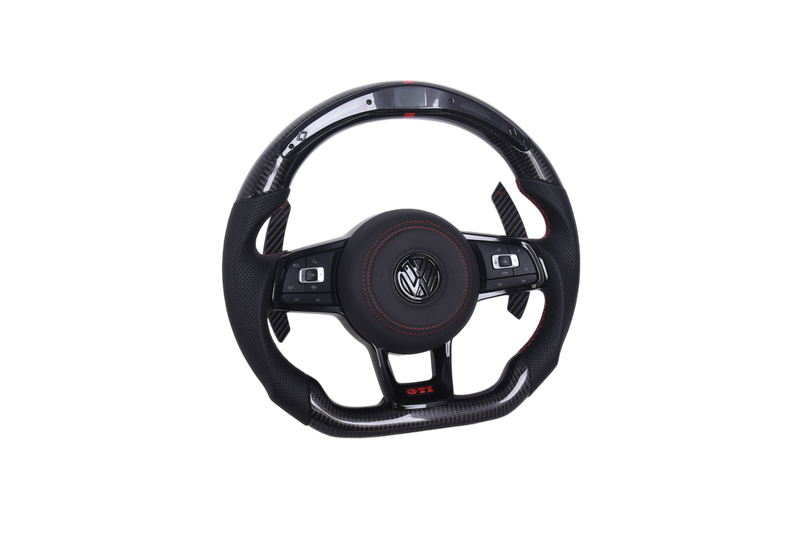 Volant VW Golf 7 Carbone Cuir LED GTD GTI R - vue rapprochée - Becquet Voiture
