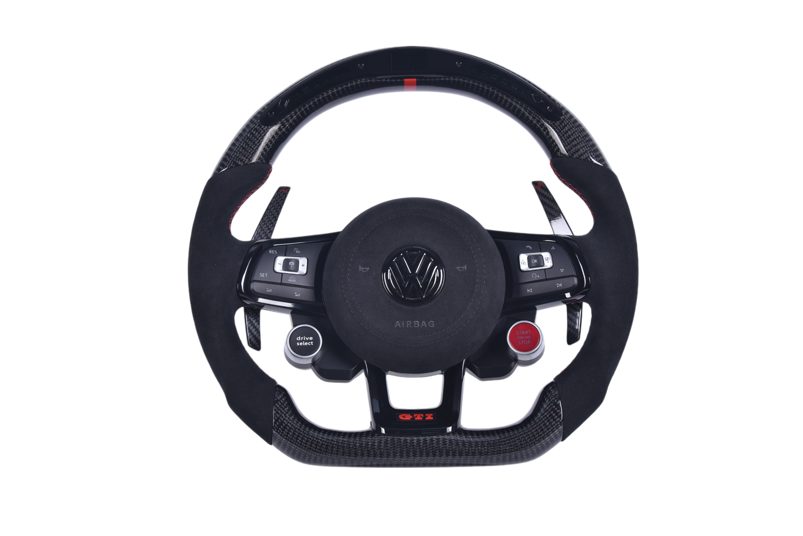Volant VW Golf 7 GTI Cuir Alcantara Carbone - vue de face - Becquet Voiture