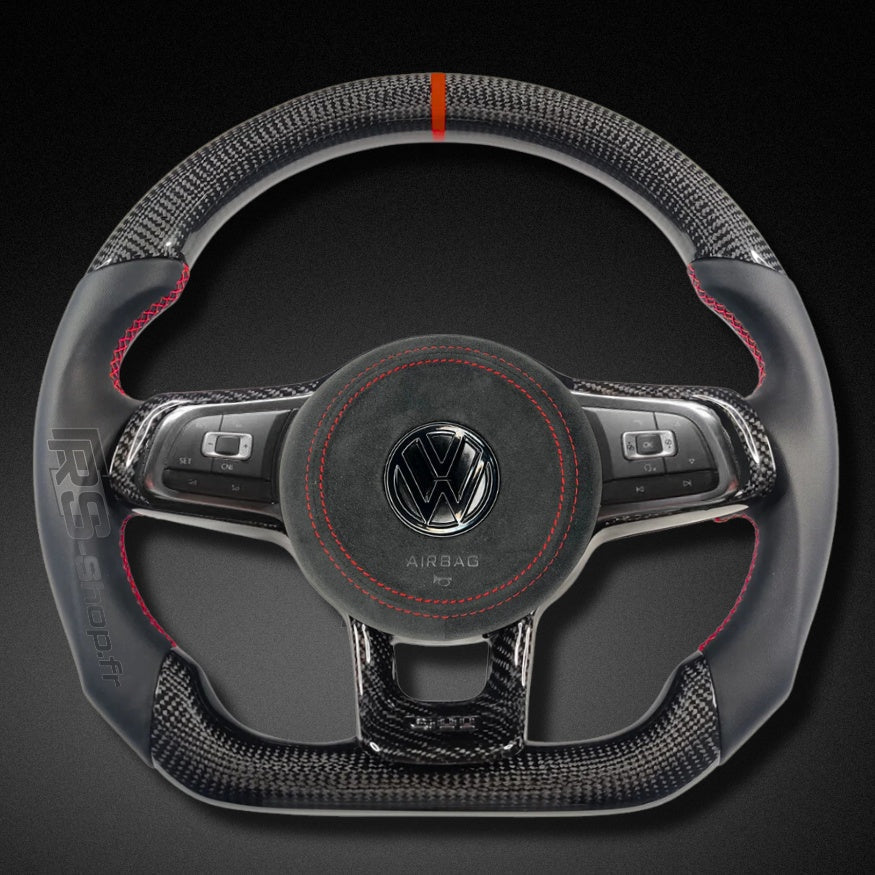 Volant VW Golf 7 GTI R Cuir Carbone Surpiqûres - vue de face - Becquet Voiture